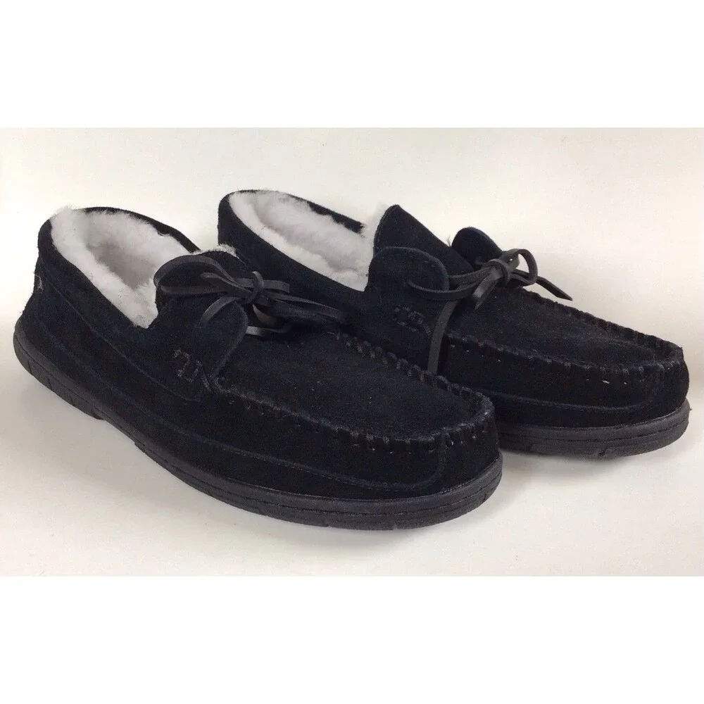 NEW LANDS’ END Men's Fuzzy Lined Lace Up Moccasin Slippers/Shoes (Size 9 M)